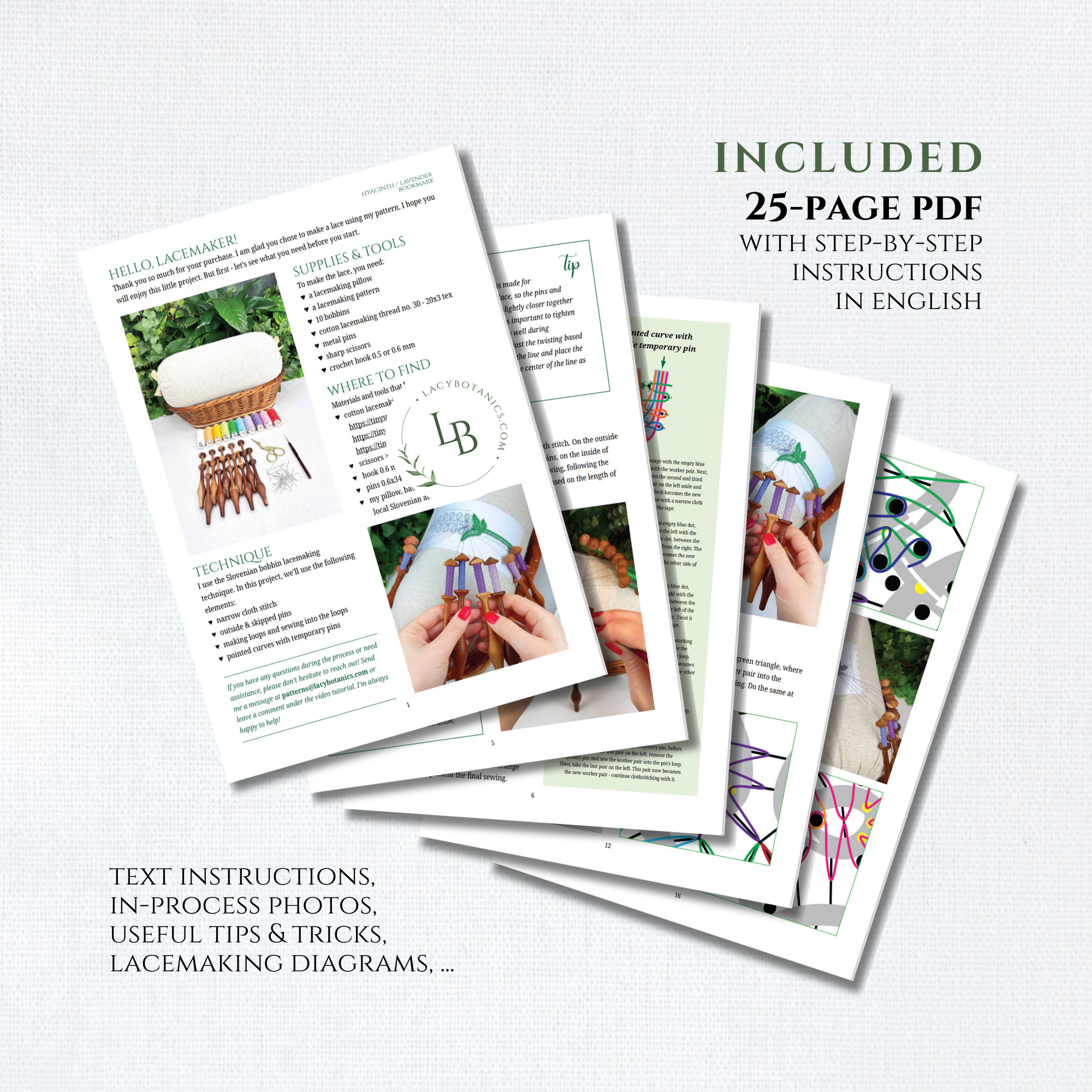 Hyacinth / Lavender Bookmark • Bobbin Lace PDF Pattern • Digital Download + Video Tutorial