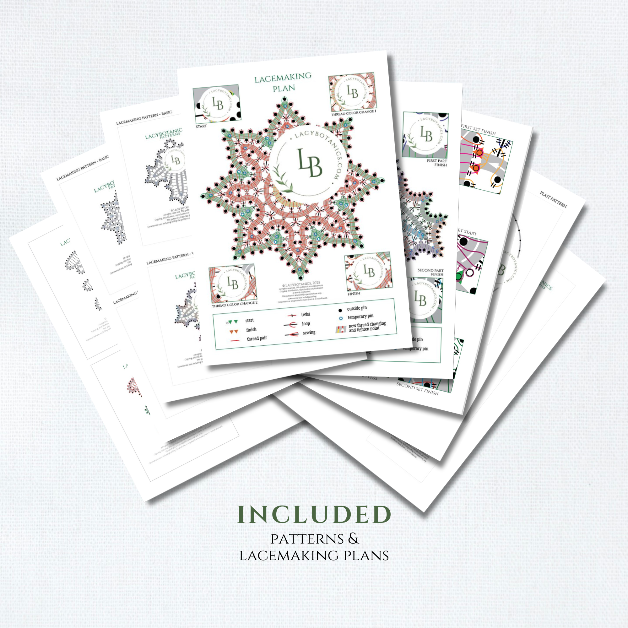 Christmas Flowers • Bobbin Lace PDF Pattern Set • Mistletoe, Holly & Poinsettia • Digital Download + Video Tutorial