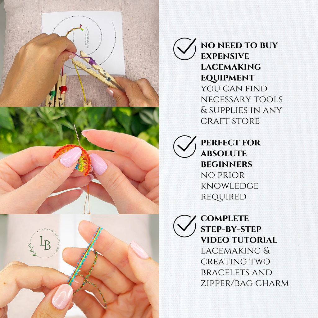 Uvod v klekljanje • Skrajšan 3-stopenjski tečaj za začetnike • Zapestnica in mavrični obesek • Digitalni PDF