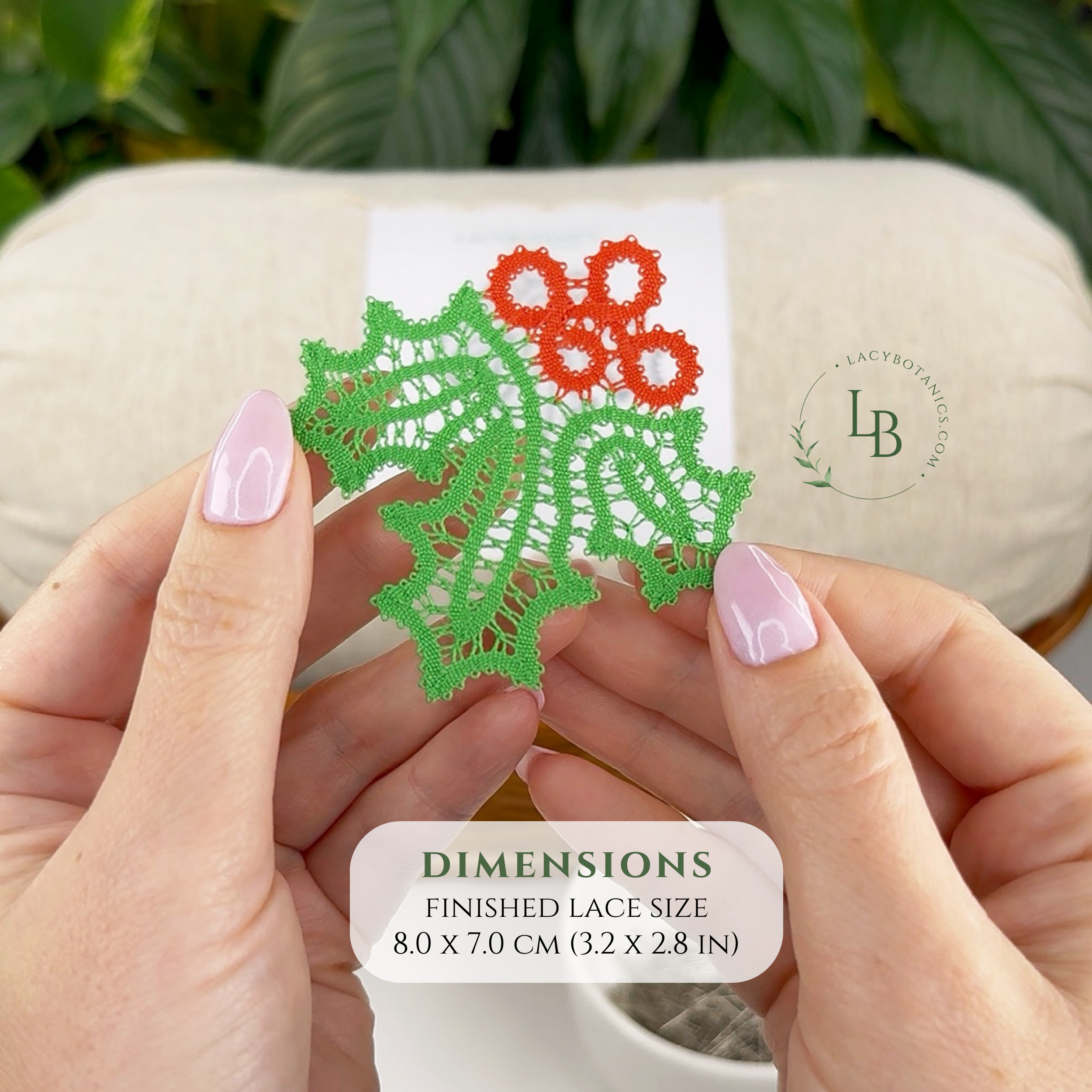 Holly Berry Ornament • Bobbin Lace PDF Pattern • Digital Download + Video Tutorial