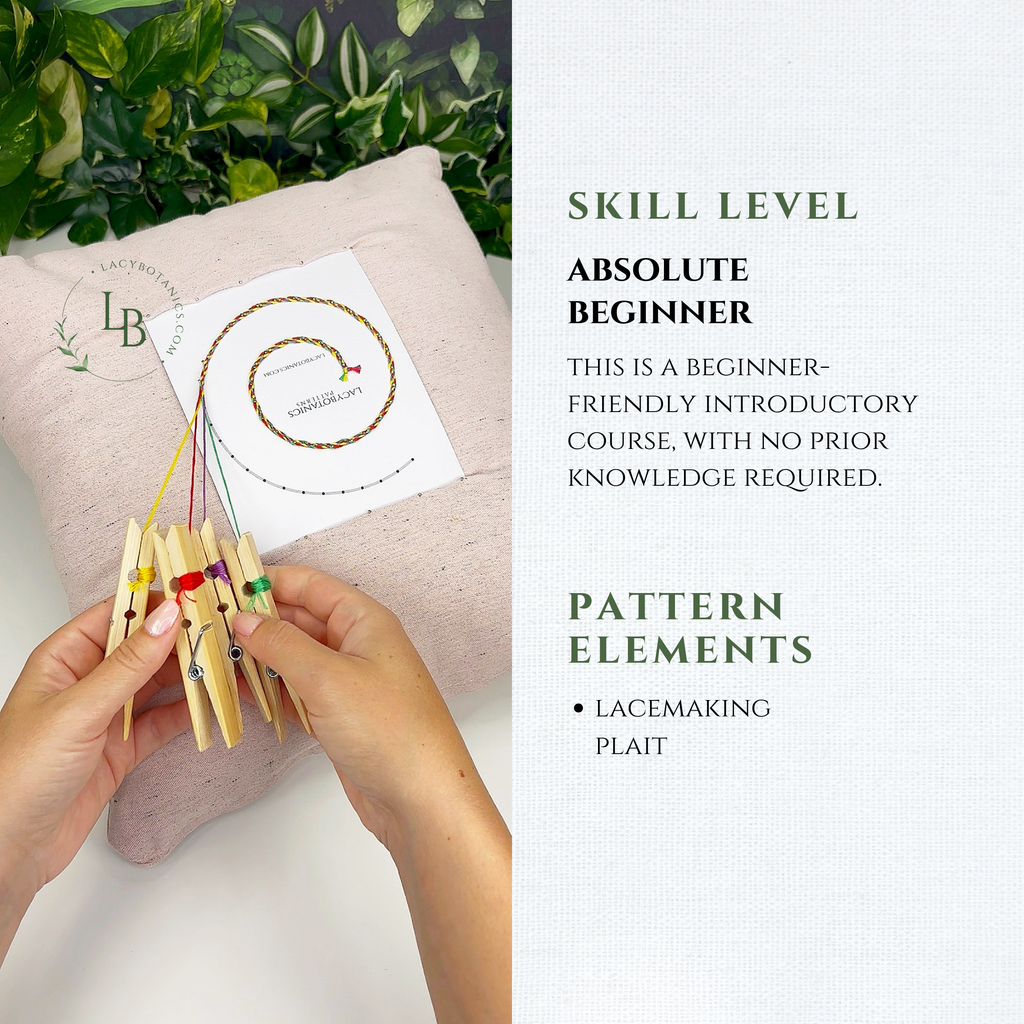 Plaited Bracelet • Introduction to Bobbin Lace • Level 1 • Digital Download + Video Tutorial