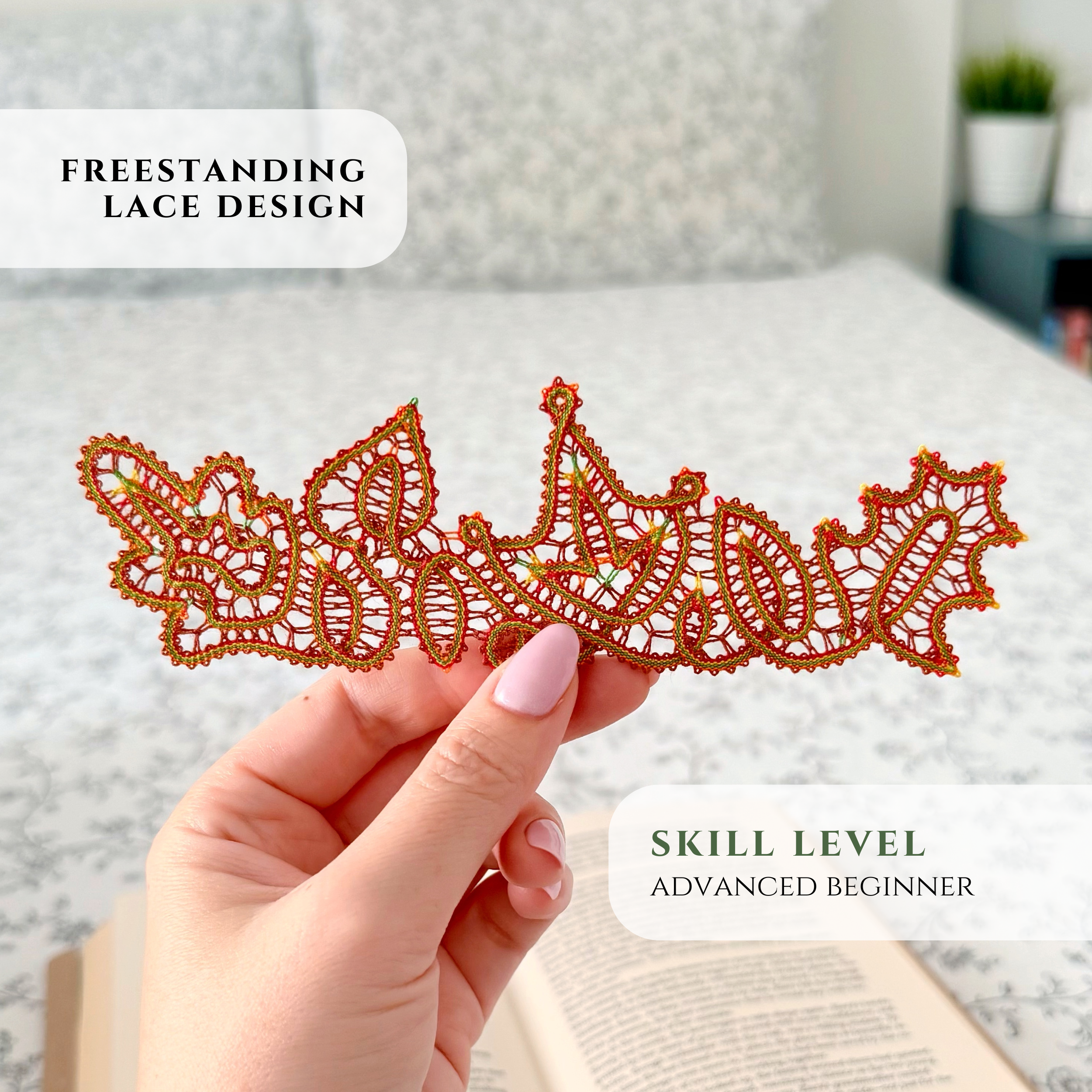 Autumn Leaves Bookmark • Bobbin Lace PDF Pattern • Digital Download + Video Tutorial