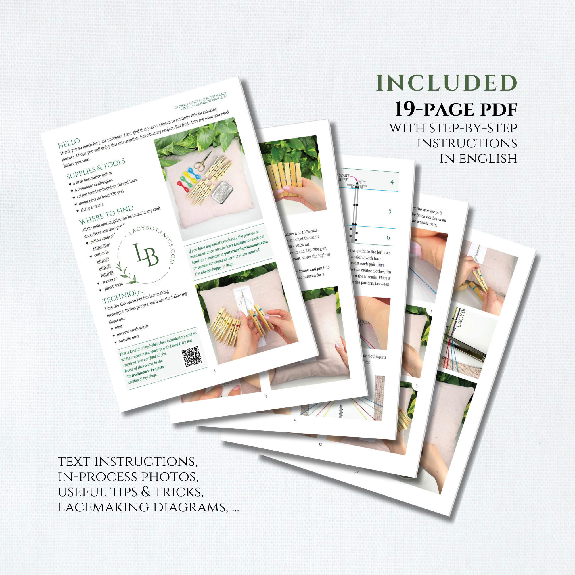 Rainbow Bracelet • Introduction to Bobbin Lace • Level 2 • Digital Download + Video Tutorial