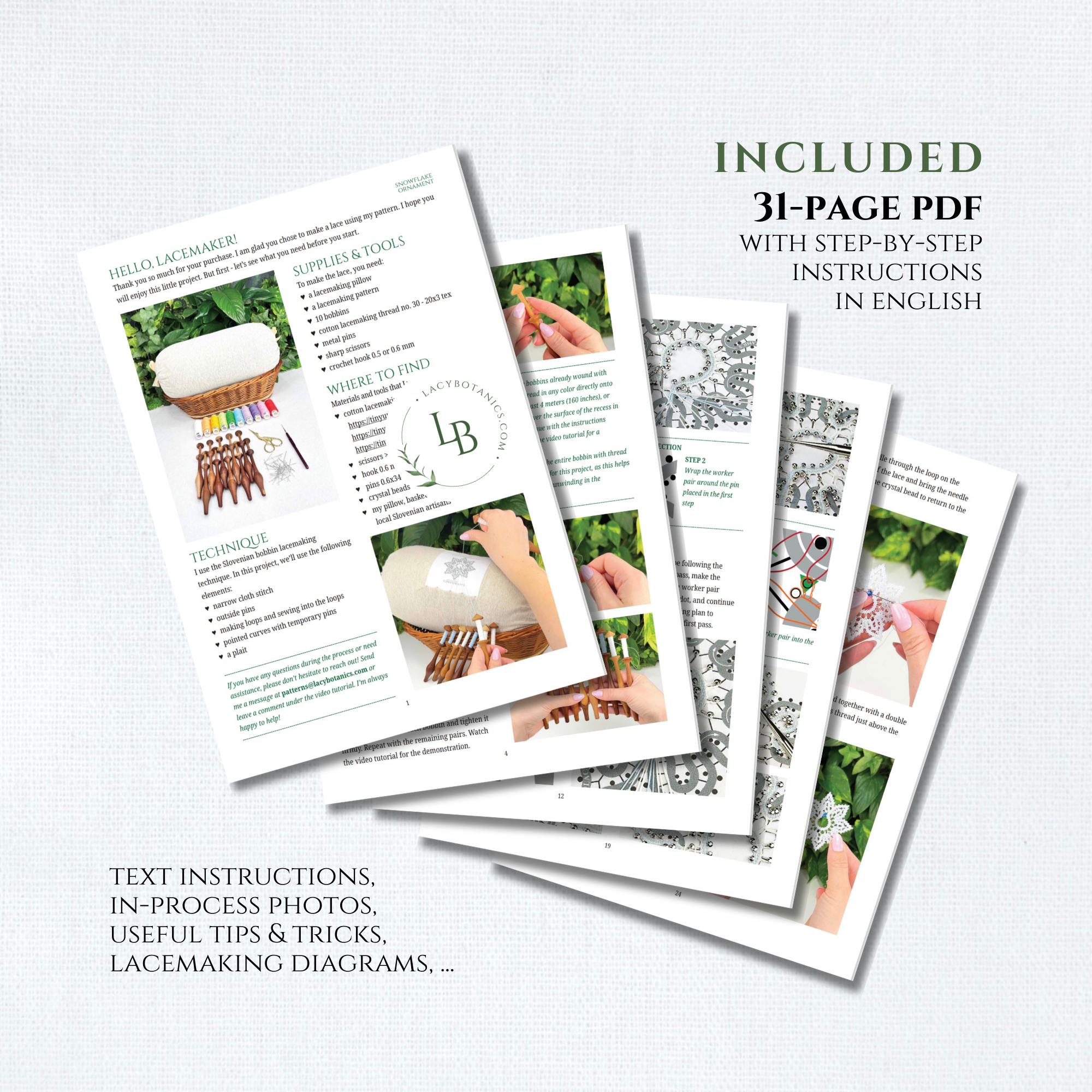 Snowflake Ornament • Bobbin Lace PDF Pattern • Digital Download + Video Tutorial