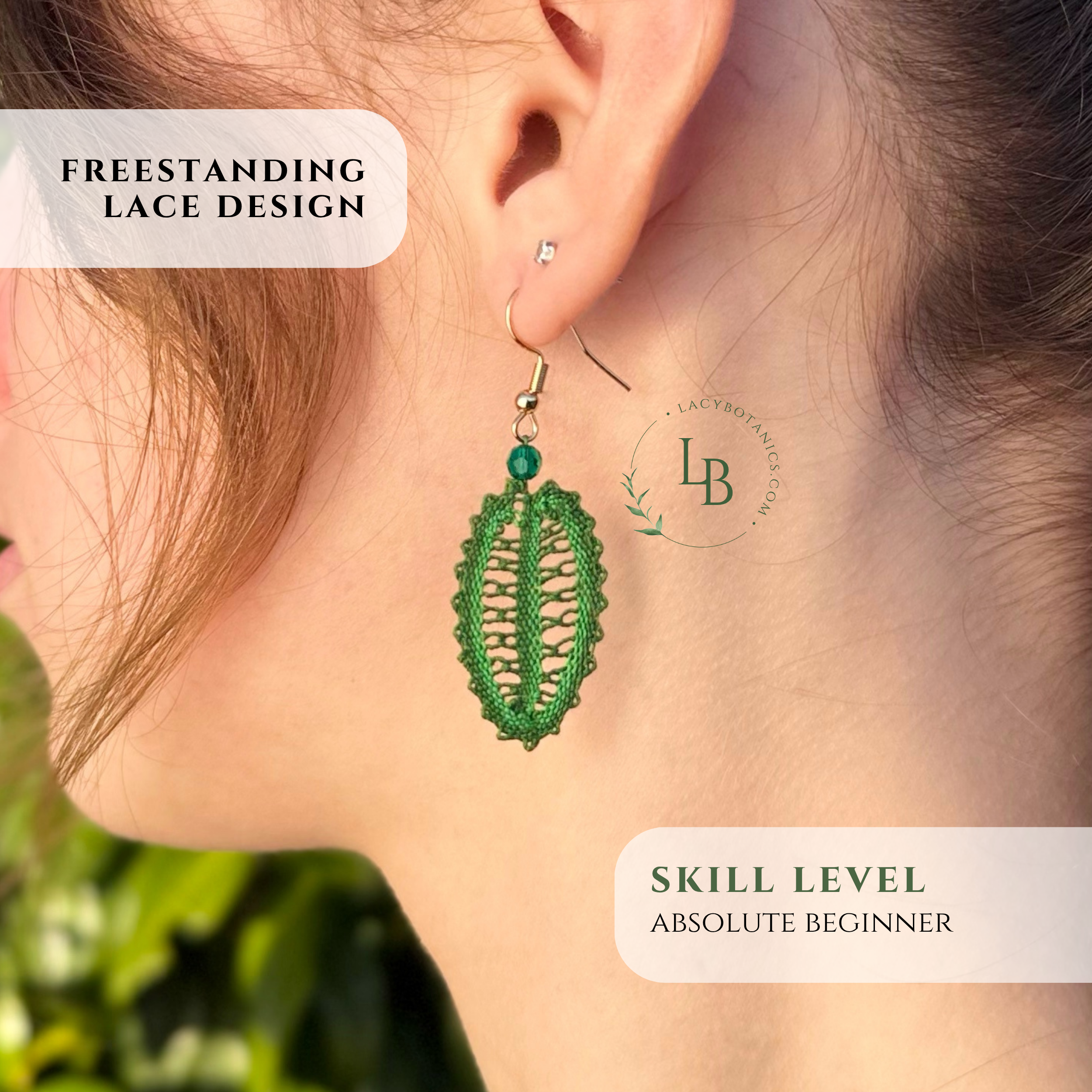 Leaf Earrings • Introduction to Bobbin Lace • Level 4 • Digital Download + Video Tutorial