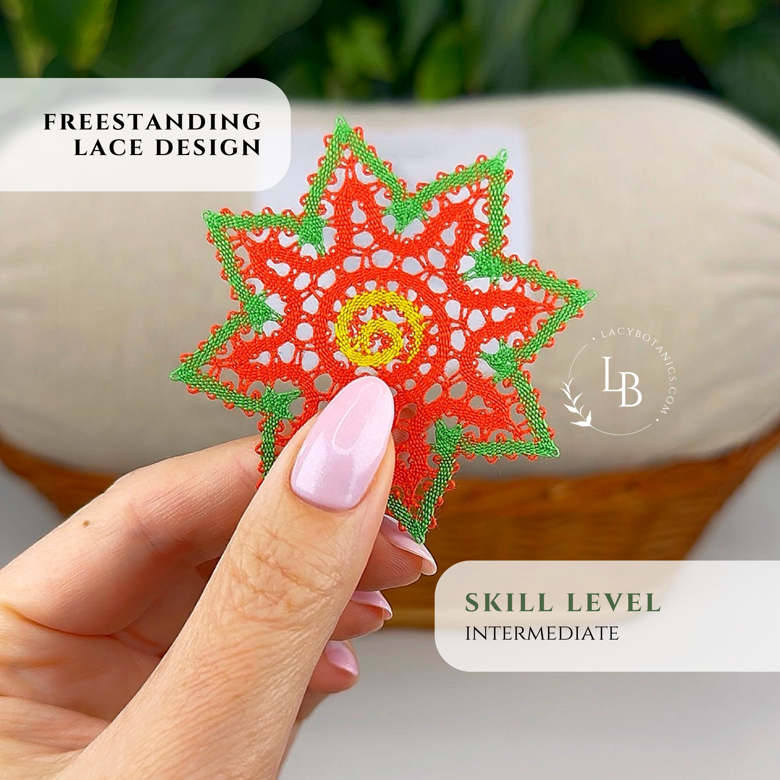 Christmas Flowers • Bobbin Lace PDF Pattern Set • Mistletoe, Holly & Poinsettia • Digital Download + Video Tutorial