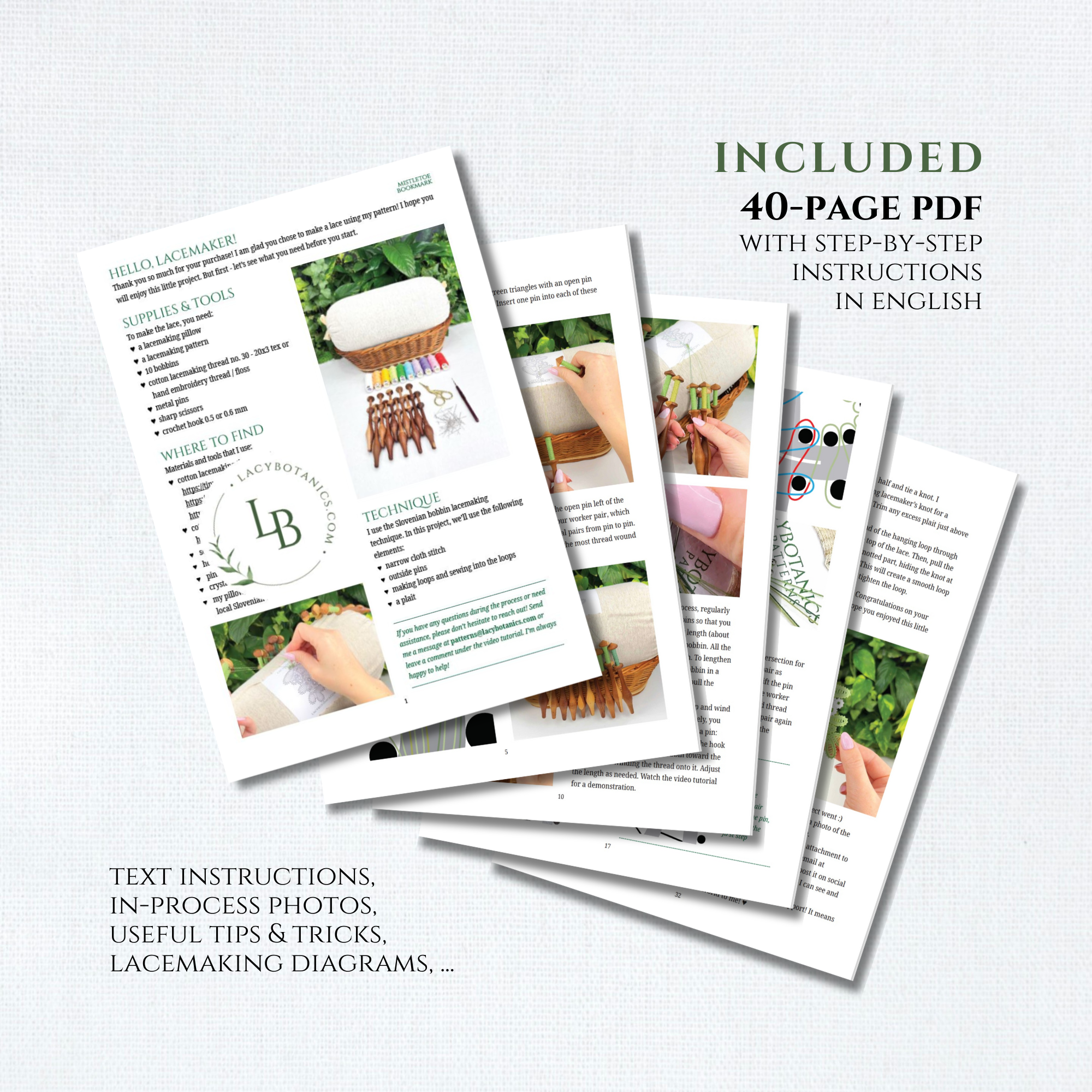 Mistletoe Bookmark • Bobbin Lace PDF Pattern • Digital Download + Video Tutorial