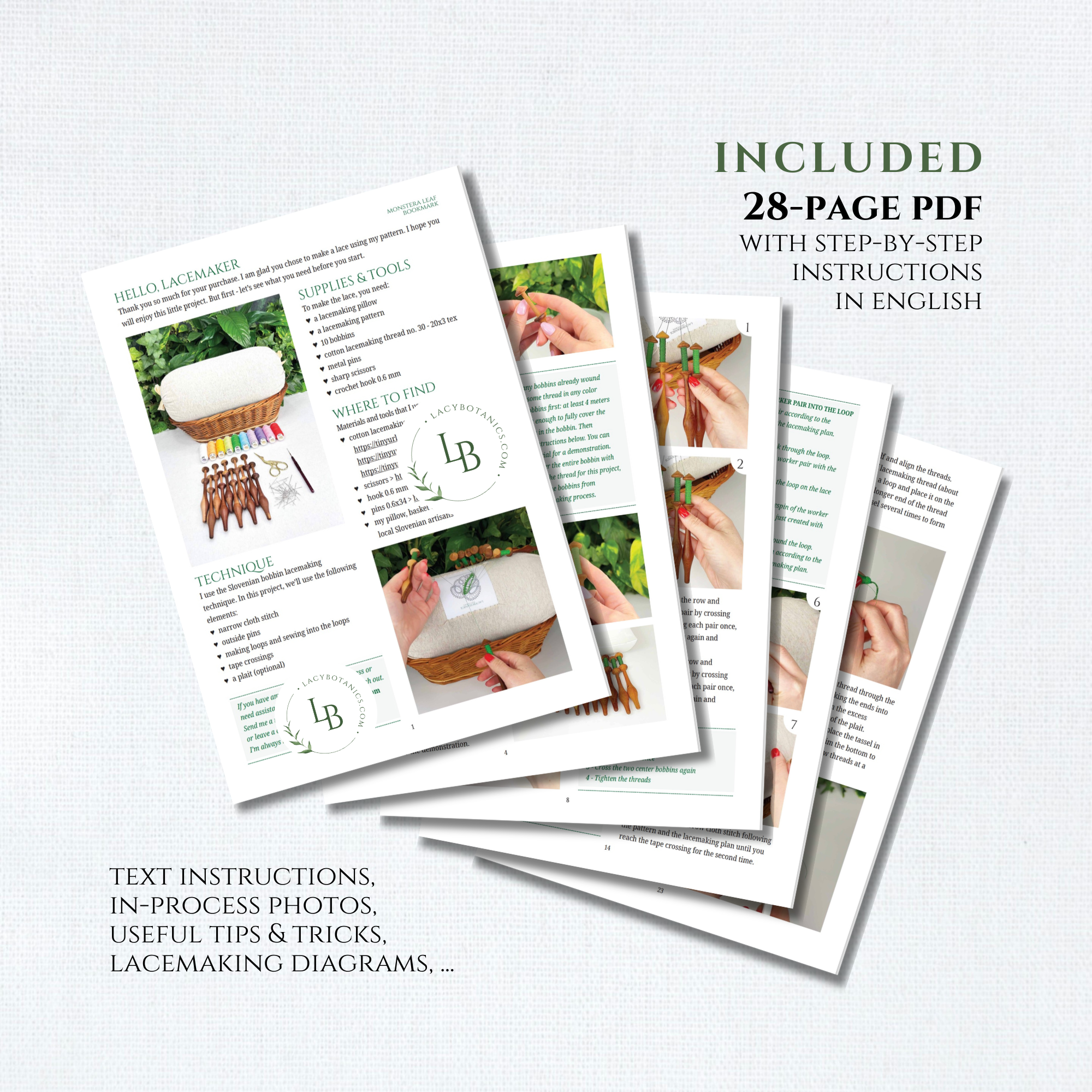 Monstera knjižno kazalo • Digitalni PDF vzorec za klekljanje