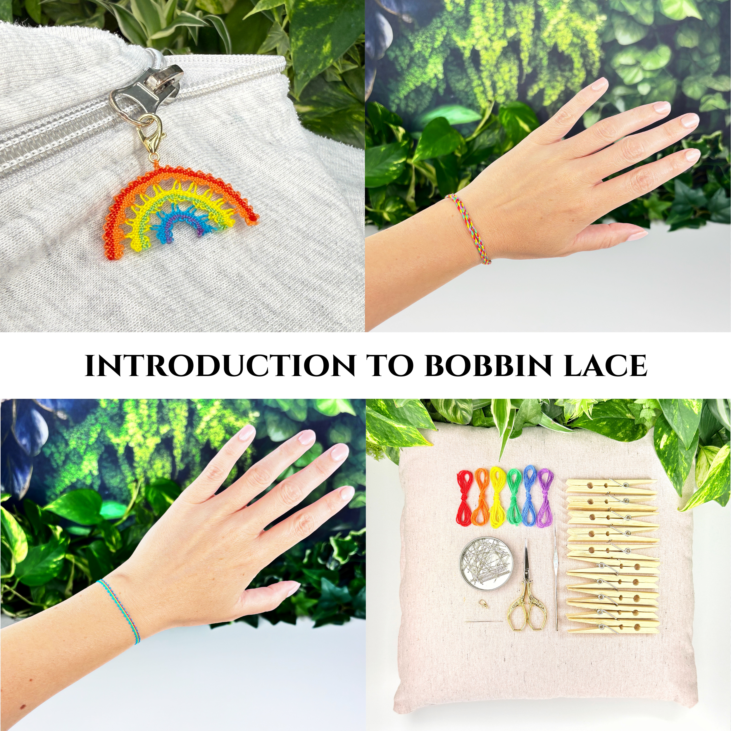 Introduction to Bobbin Lace • Shortened 3-level Video Course for Beginners • Bracelet & Rainbow Charm • Digital Download