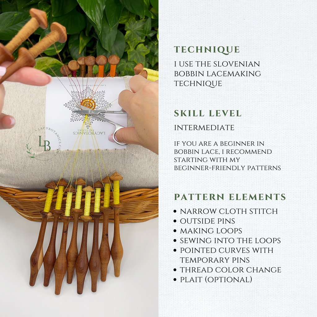 Sunflower Ornament • Bobbin Lace PDF Pattern • Digital Download + Video Tutorial