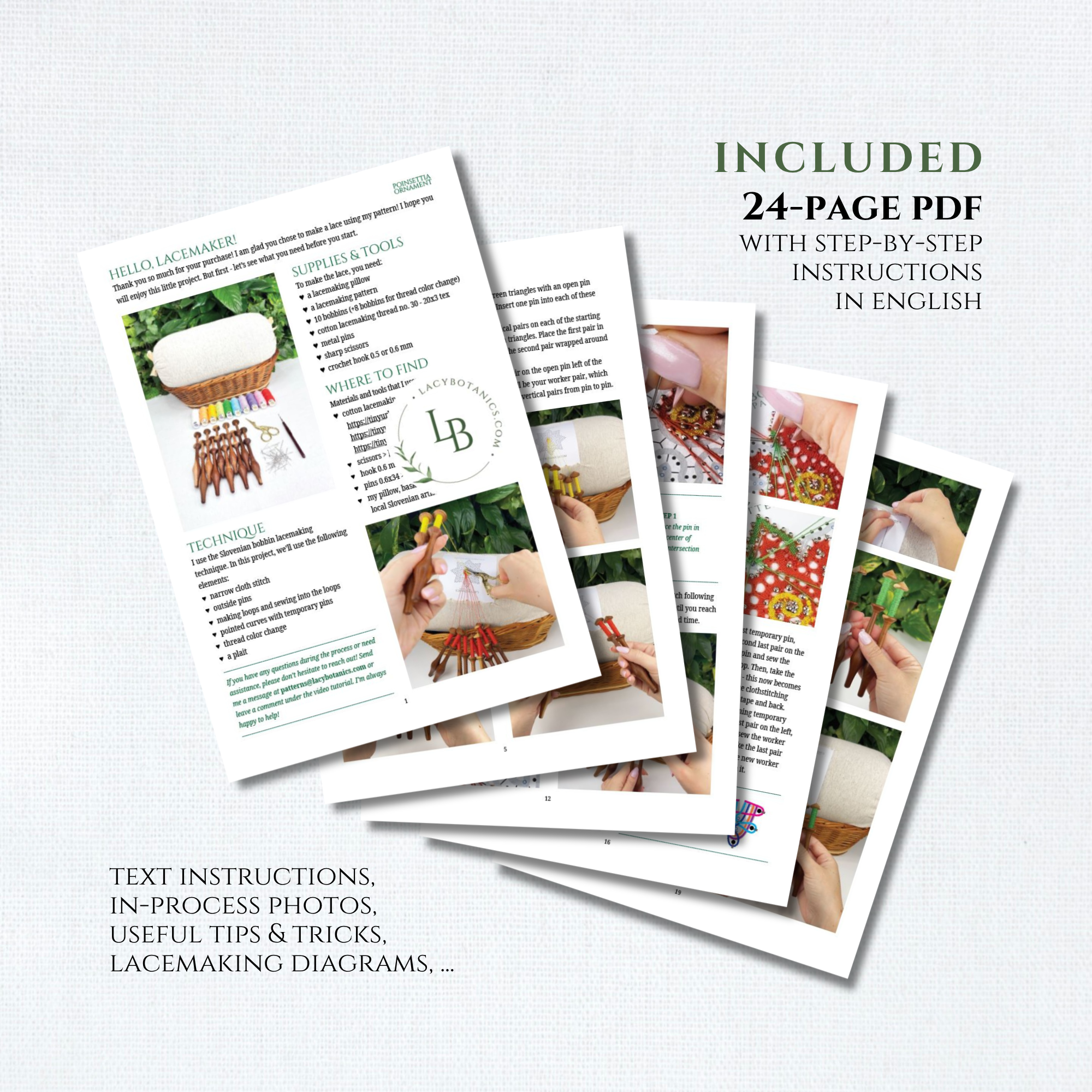 Christmas Star / Poinsettia Ornament • Bobbin Lace PDF Pattern • Digital Download + Video Tutorial