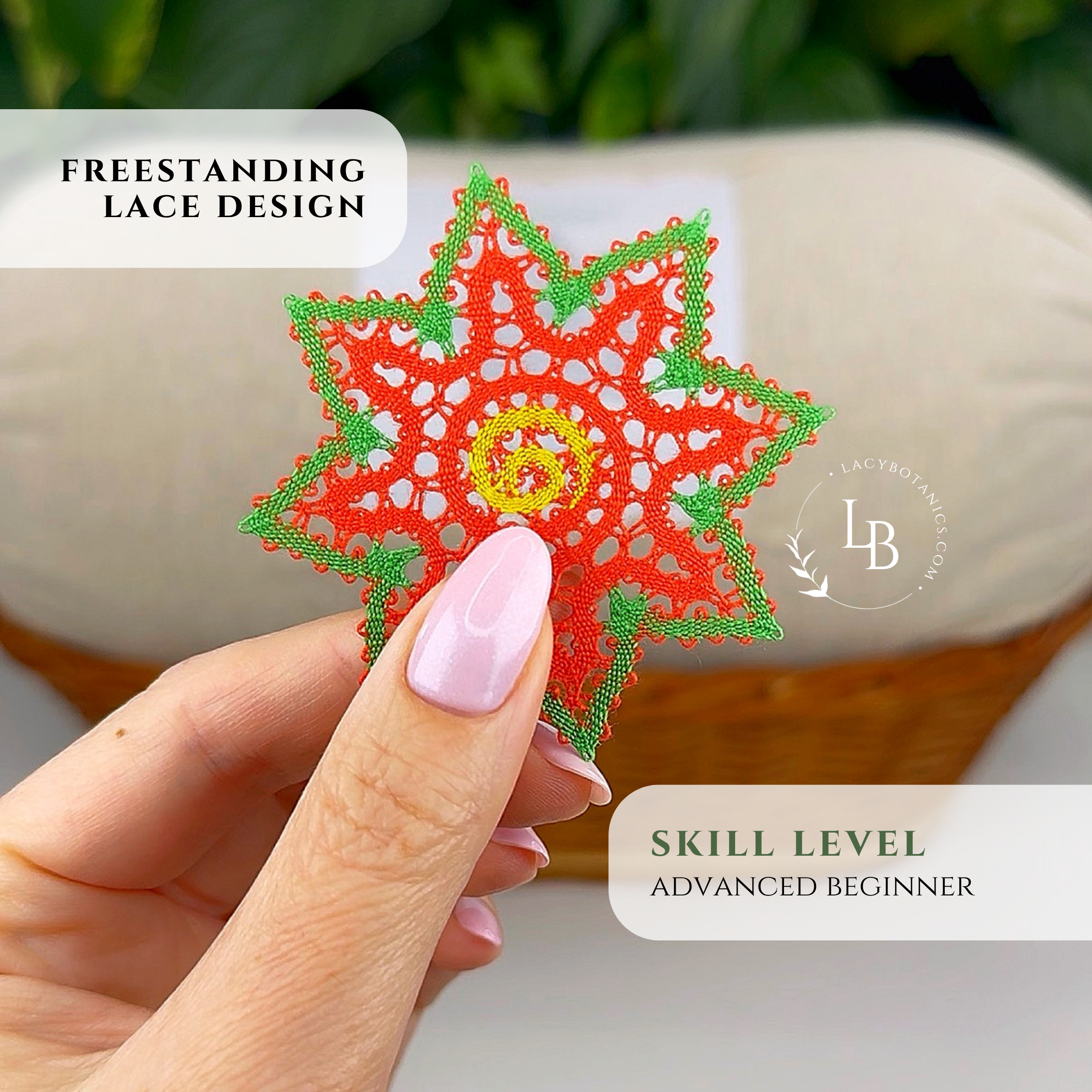 Christmas Star / Poinsettia Ornament • Bobbin Lace PDF Pattern • Digital Download + Video Tutorial