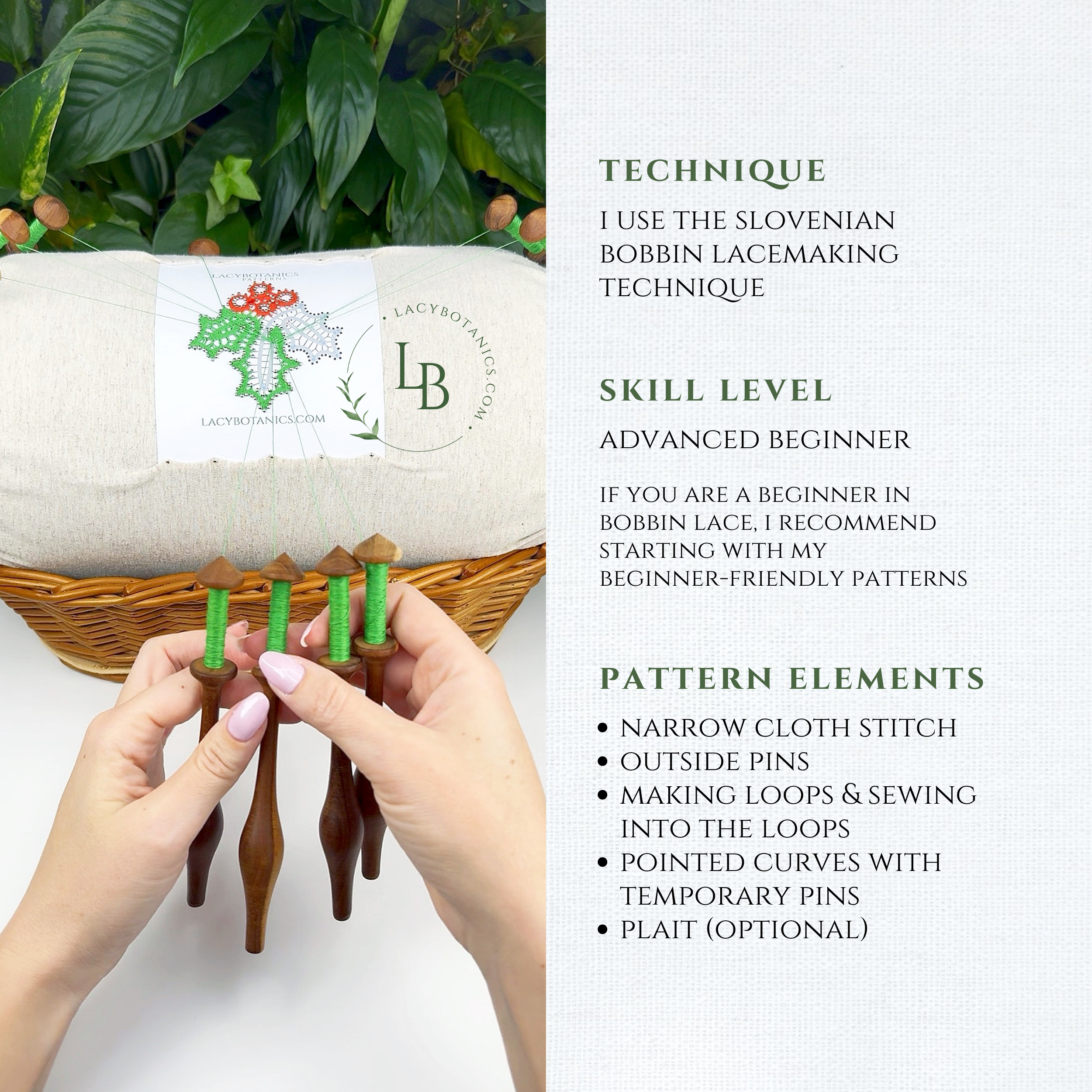 Holly Berry Ornament • Bobbin Lace PDF Pattern • Digital Download + Video Tutorial