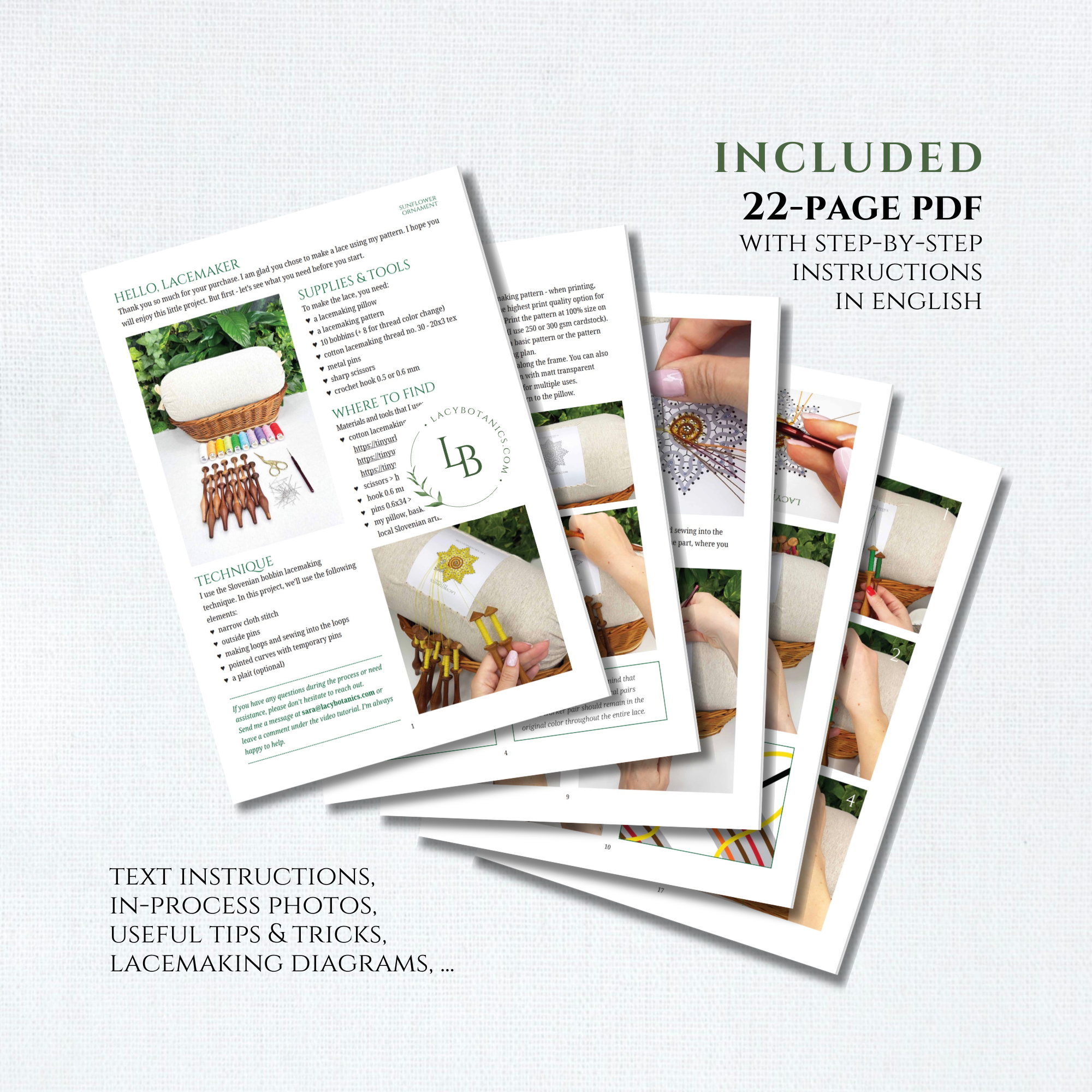 Sunflower Ornament • Bobbin Lace PDF Pattern • Digital Download + Video Tutorial