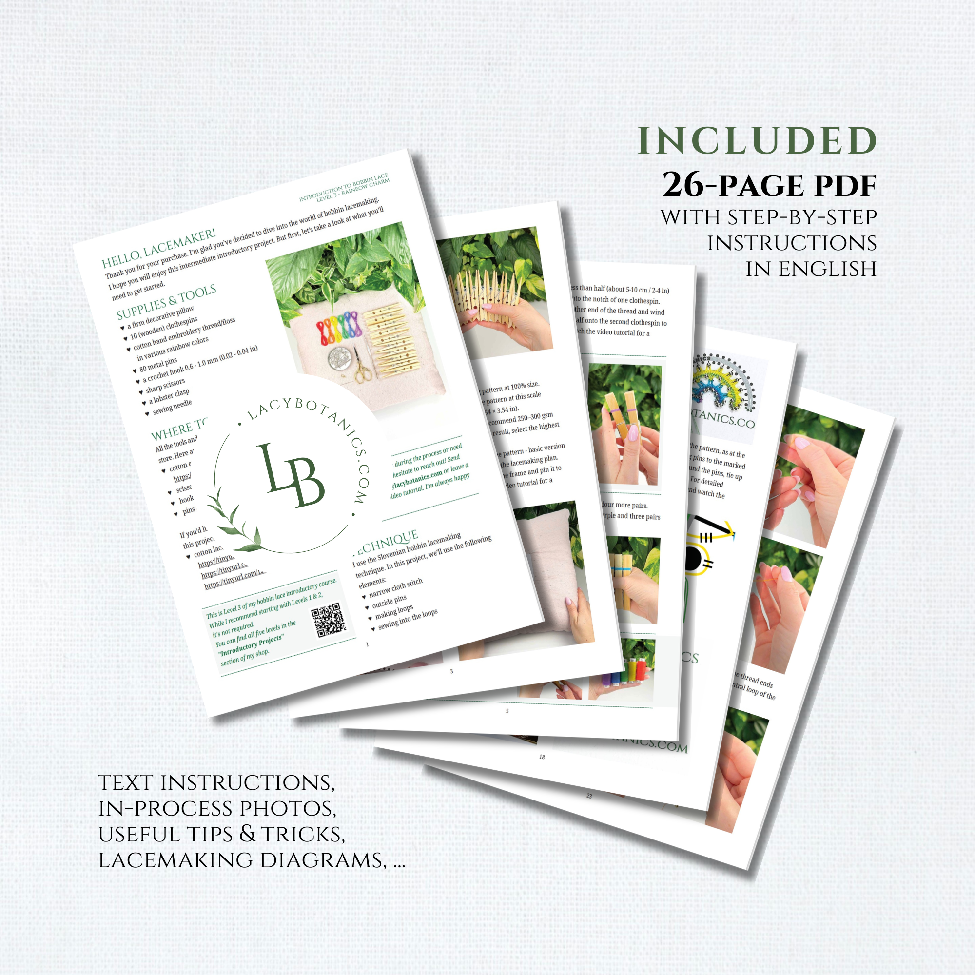 Rainbow Charm • Introduction to Bobbin Lace • Level 3 • Digital Download + Video Tutorial