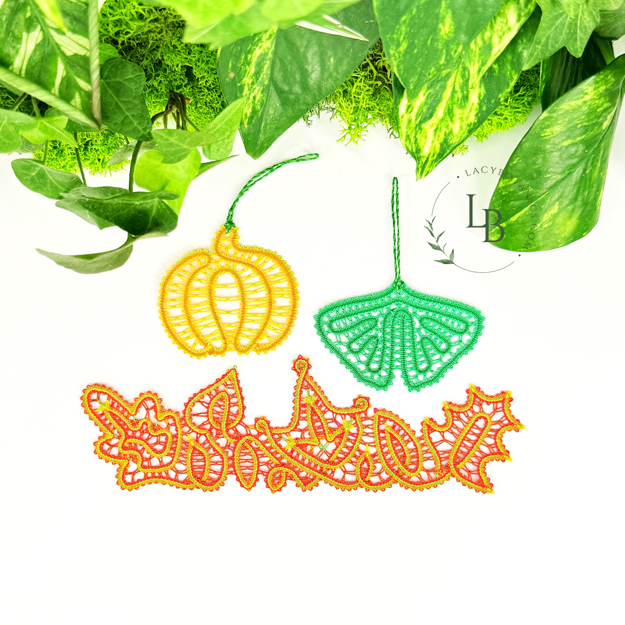 Autumn Lace Garden • Bobbin Lace PDF Pattern Set • Autumn Leaves, Pumpkin, Ginkgo Leaf • Digital Download + Video Tutorial