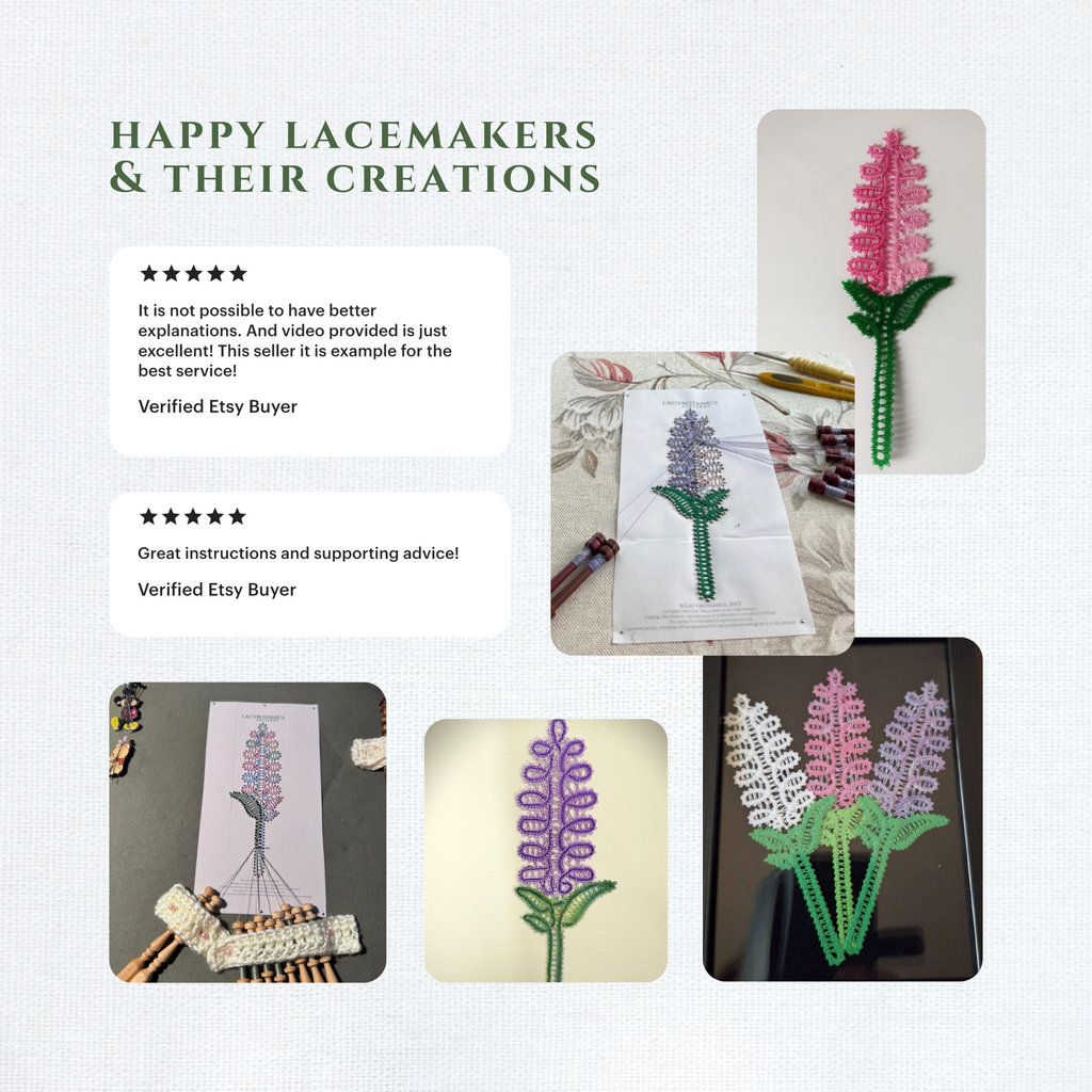 Hyacinth / Lavender Bookmark • Bobbin Lace PDF Pattern • Digital Download + Video Tutorial