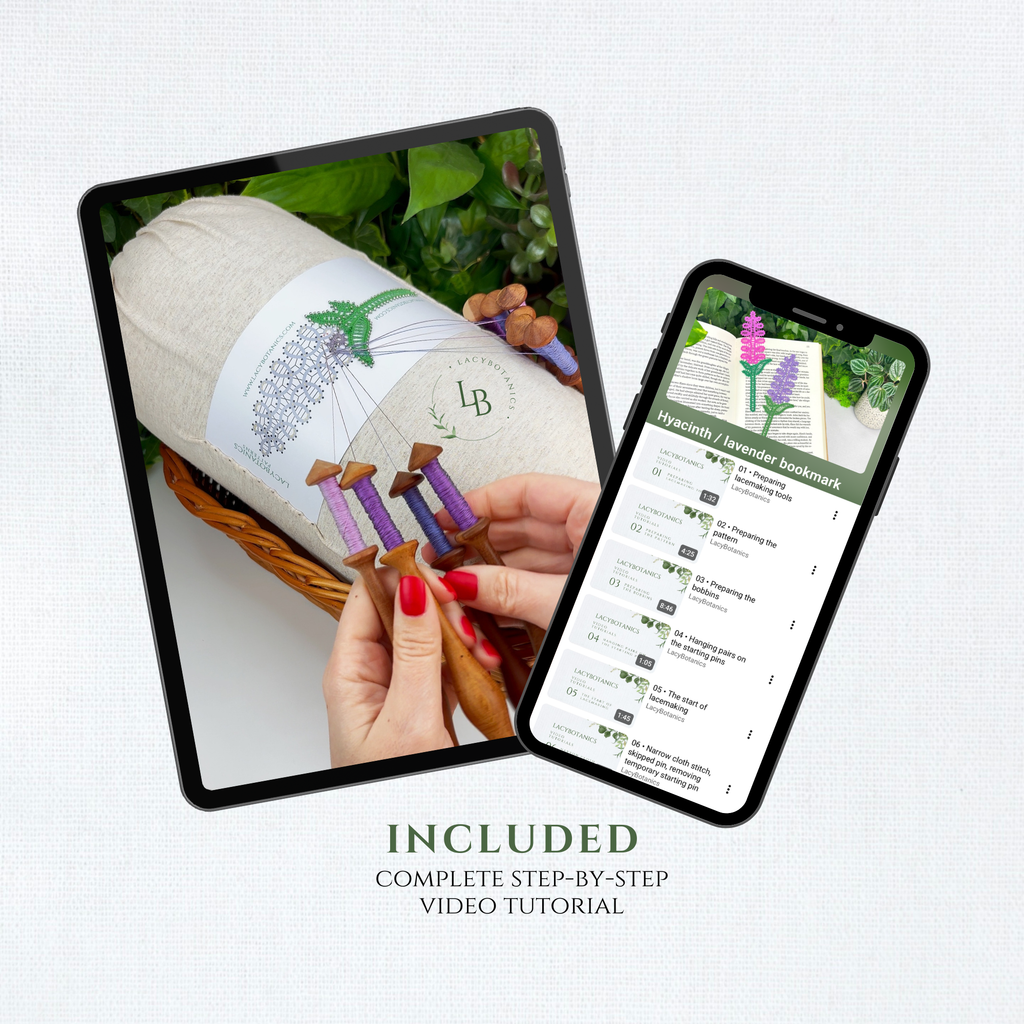 Hyacinth / Lavender Bookmark • Bobbin Lace PDF Pattern • Digital Download + Video Tutorial