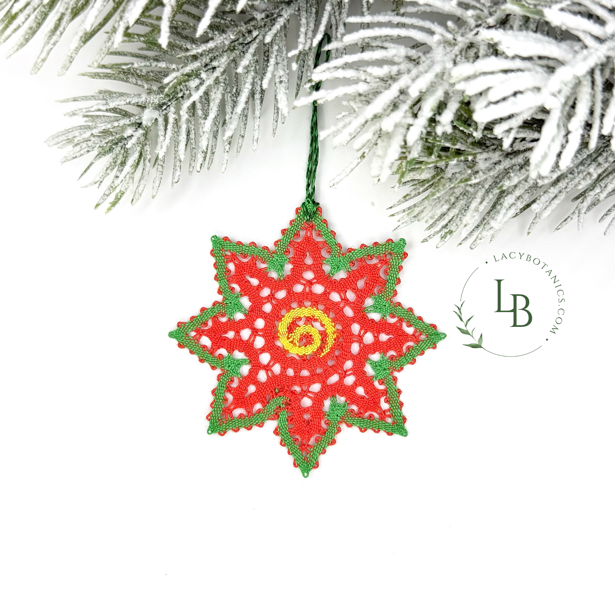 Christmas Star / Poinsettia Ornament • Bobbin Lace PDF Pattern • Digital Download + Video Tutorial