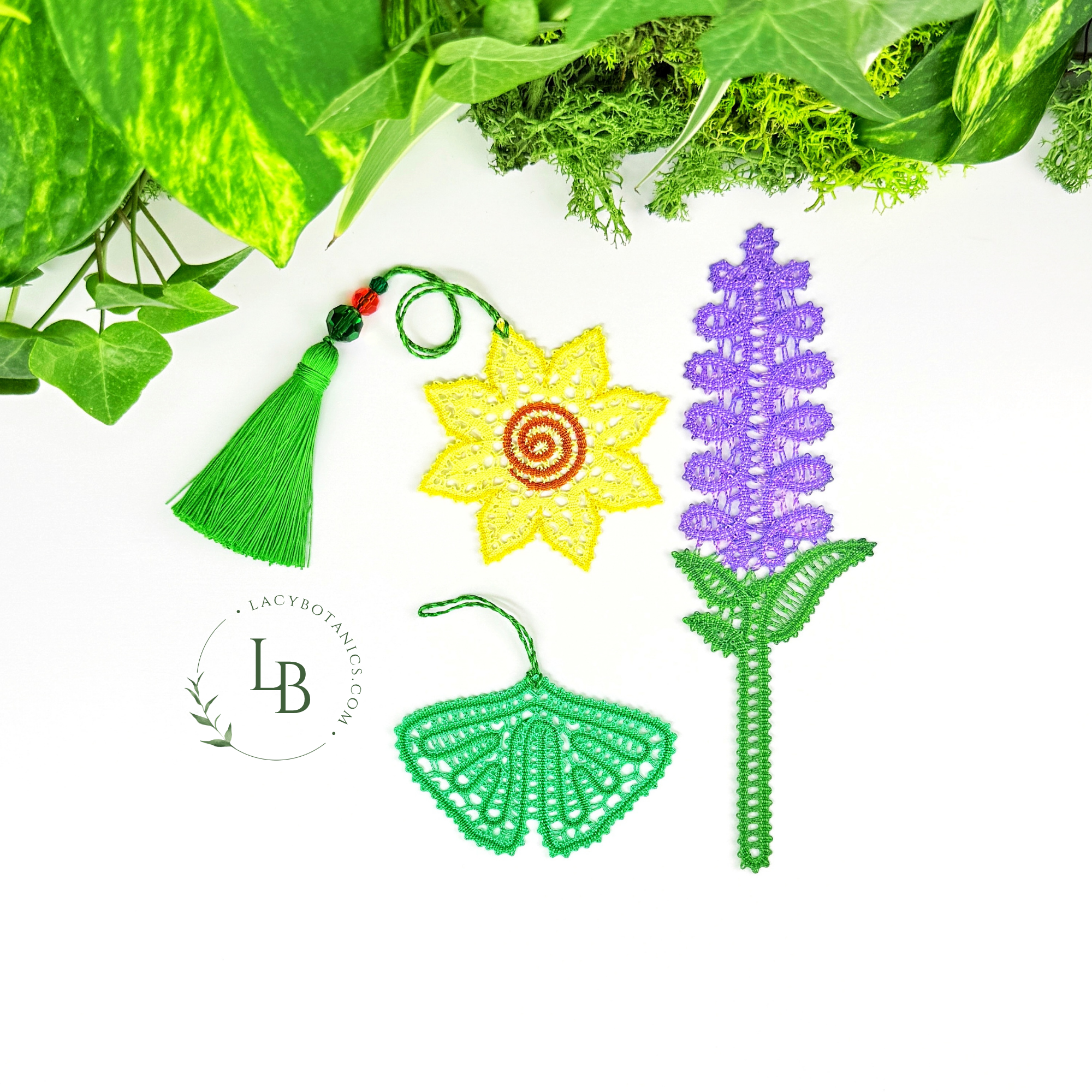 Summer Lace Garden • Bobbin Lace PDF Pattern Set • Sunflower, Lavender, Ginkgo Leaf • Digital Download + Video Tutorial