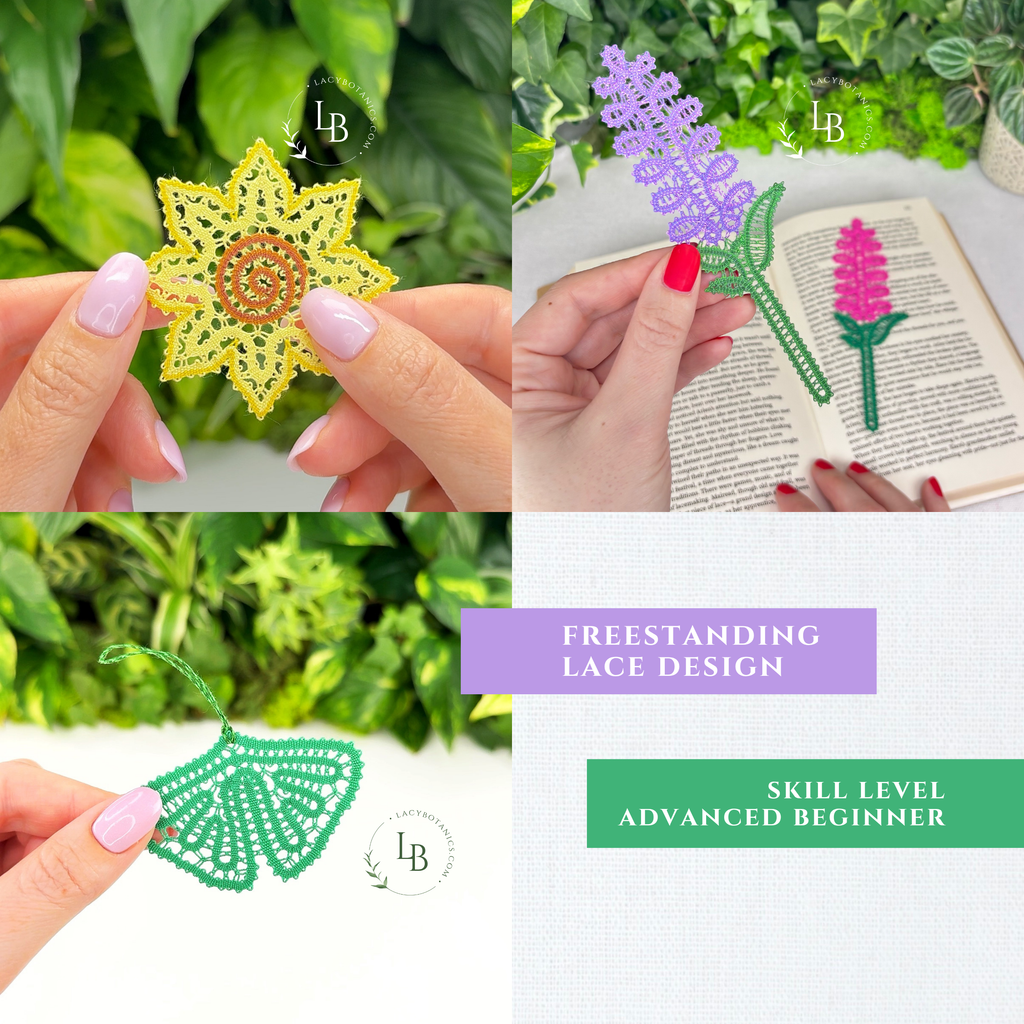 Summer Lace Garden • Bobbin Lace PDF Pattern Set • Sunflower, Lavender, Ginkgo Leaf • Digital Download + Video Tutorial
