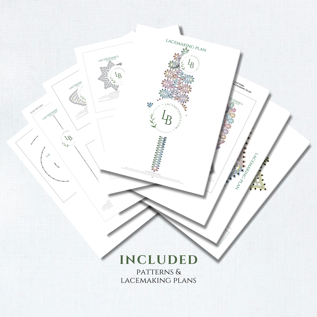 Summer Lace Garden • Bobbin Lace PDF Pattern Set • Sunflower, Lavender, Ginkgo Leaf • Digital Download + Video Tutorial