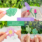 Summer Lace Set • Bobbin Lace PDF Pattern Set • Cactus, Sunflower, Lavender, Ginkgo Leaf • Digital Download + Video Tutorial