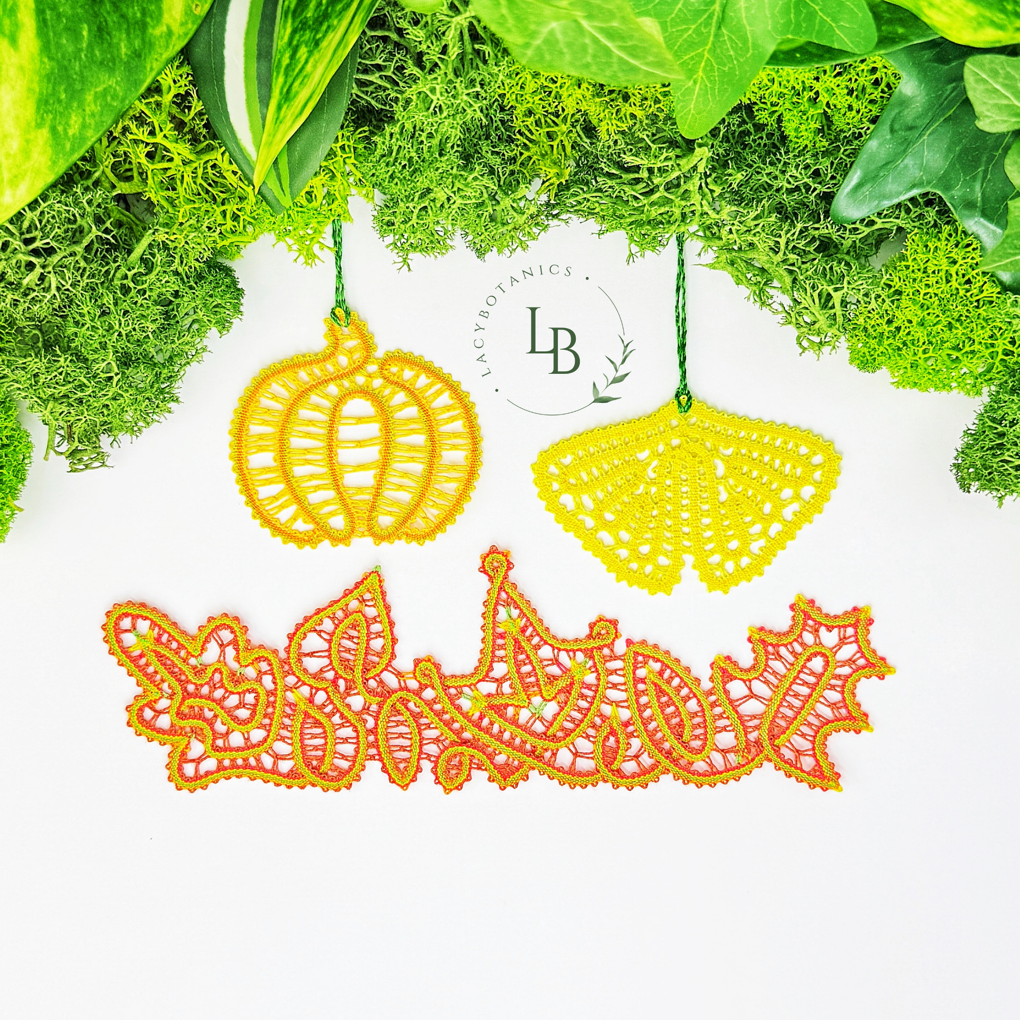 Autumn Lace Garden • Bobbin Lace PDF Pattern Set • Autumn Leaves, Pumpkin, Ginkgo Leaf • Digital Download + Video Tutorial