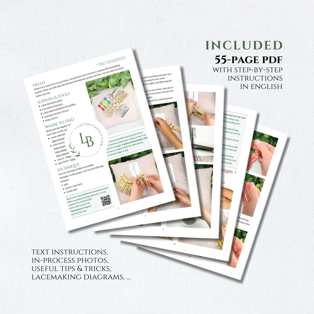 Uvod v klekljanje • Skrajšan 3-stopenjski tečaj za začetnike • Zapestnica in mavrični obesek • Digitalni PDF