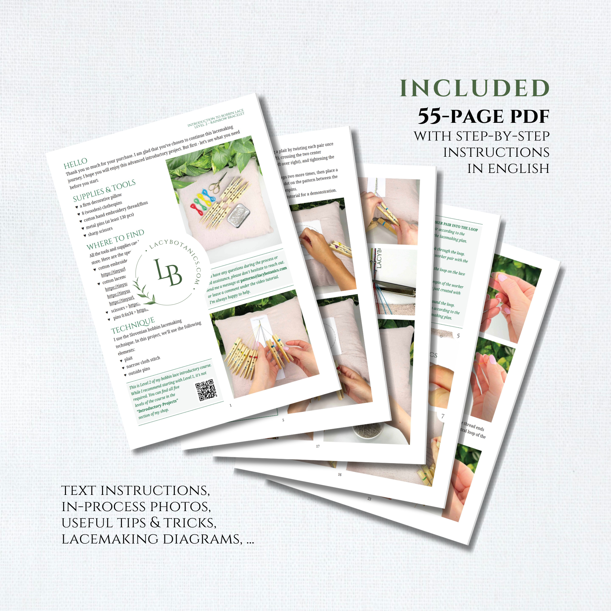 Uvod v klekljanje • Skrajšan 3-stopenjski tečaj za začetnike • Zapestnica in mavrični obesek • Digitalni PDF