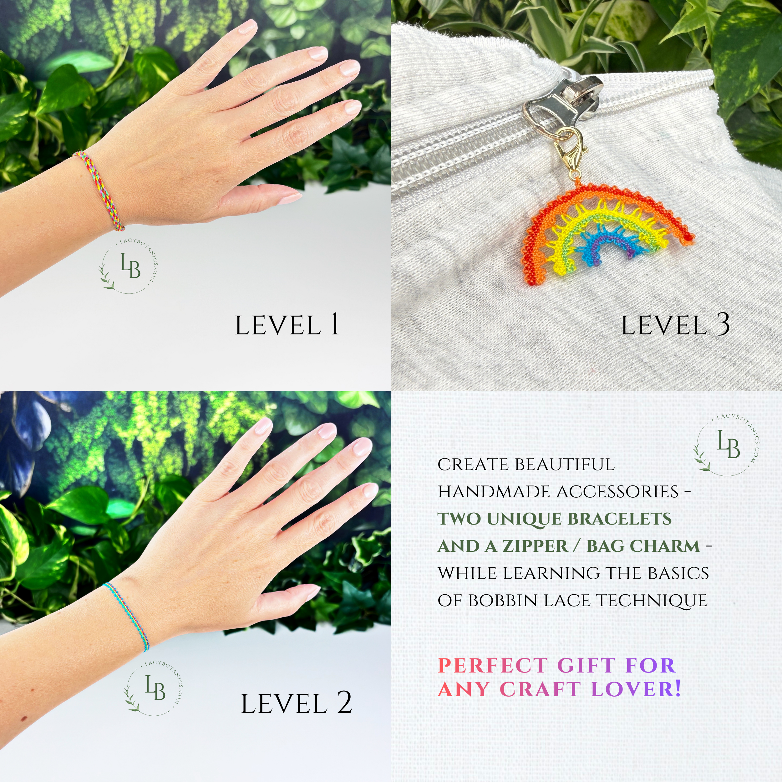 Uvod v klekljanje • Skrajšan 3-stopenjski tečaj za začetnike • Zapestnica in mavrični obesek • Digitalni PDF