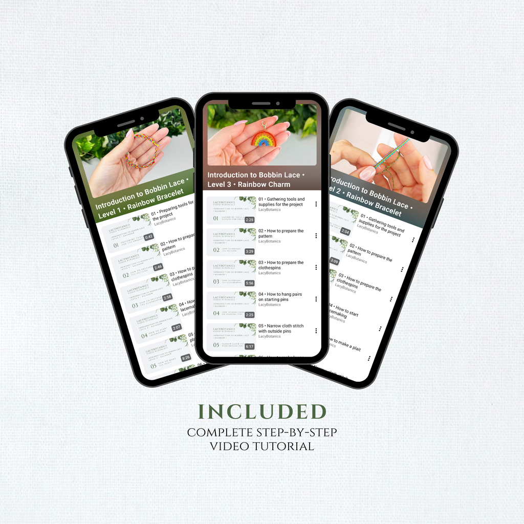 Uvod v klekljanje • Skrajšan 3-stopenjski tečaj za začetnike • Zapestnica in mavrični obesek • Digitalni PDF