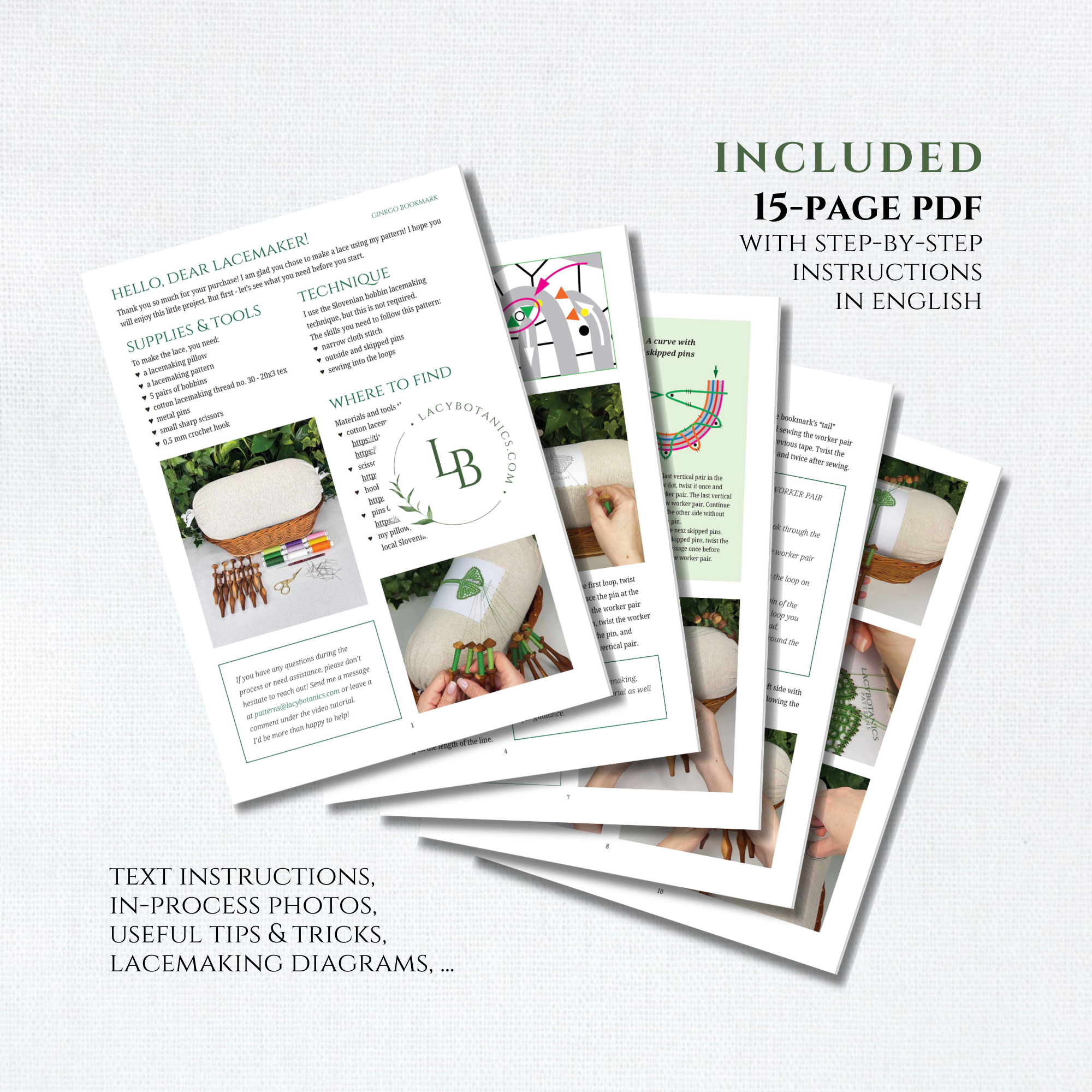 Ginkgo Bookmark • Bobbin Lace PDF Pattern • Digital Download + Video Tutorial