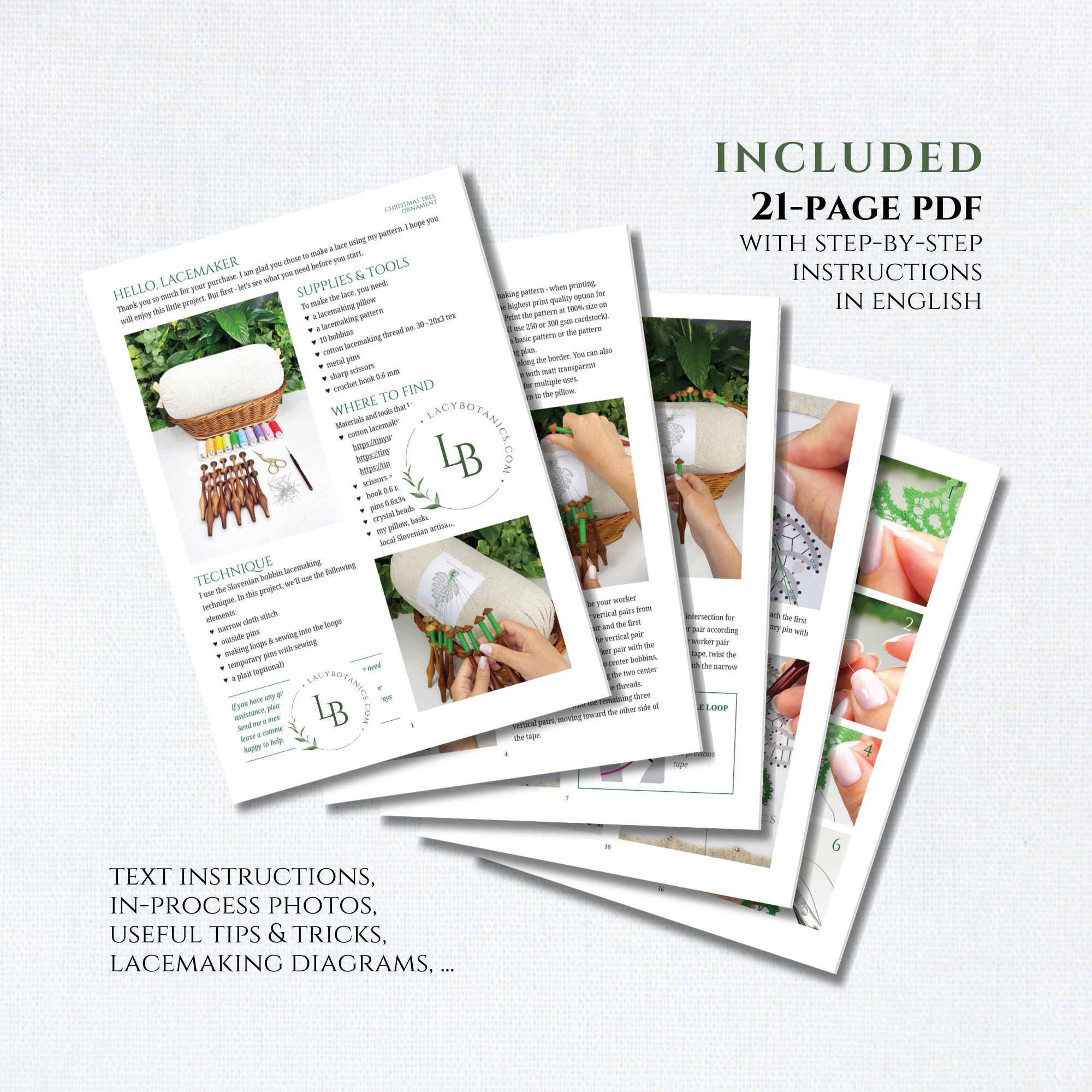 Christmas Tree Ornament • Bobbin Lace PDF Pattern • Digital Download + Video Tutorial