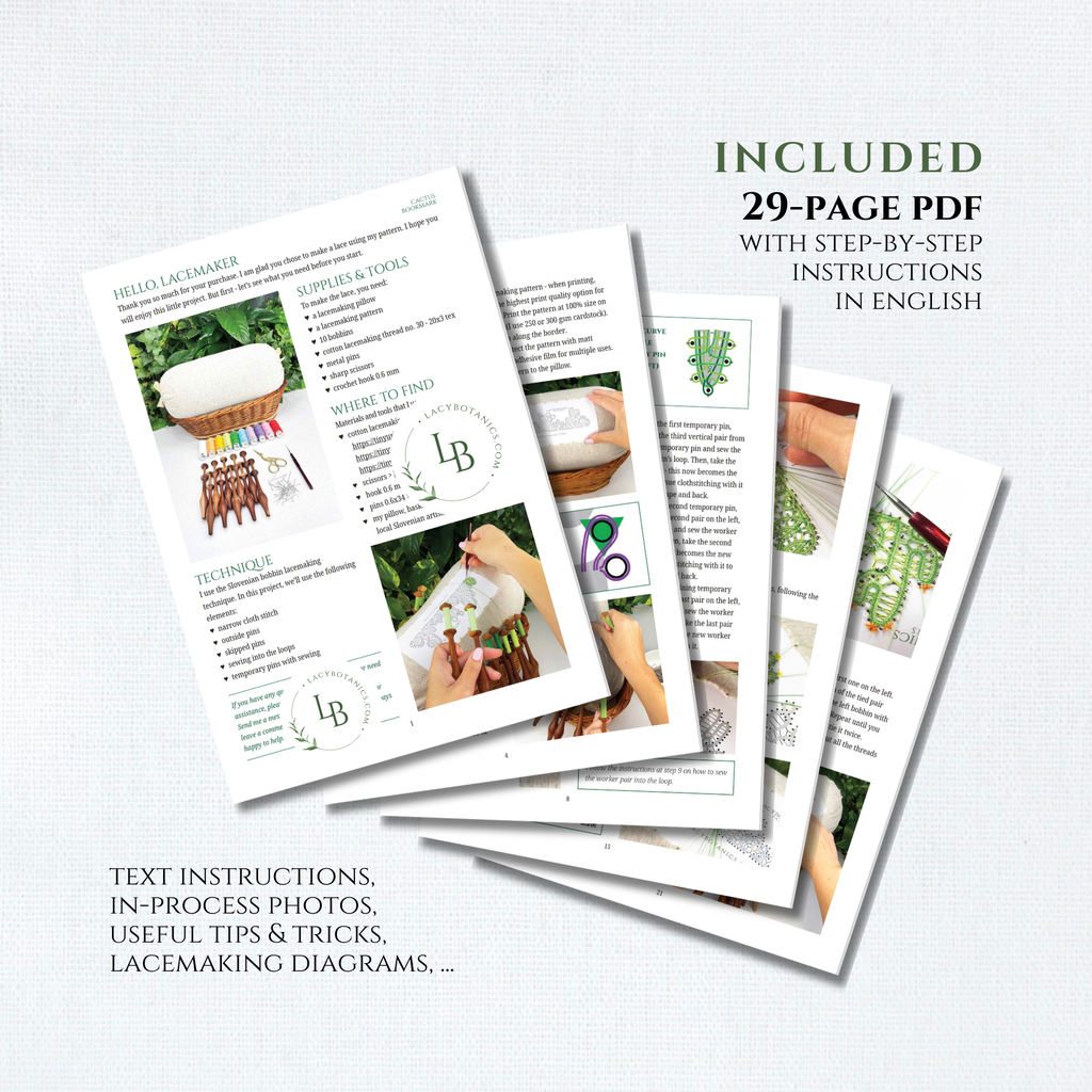 Cactus Bookmark • Bobbin Lace PDF Pattern • Digital Download + Video Tutorial