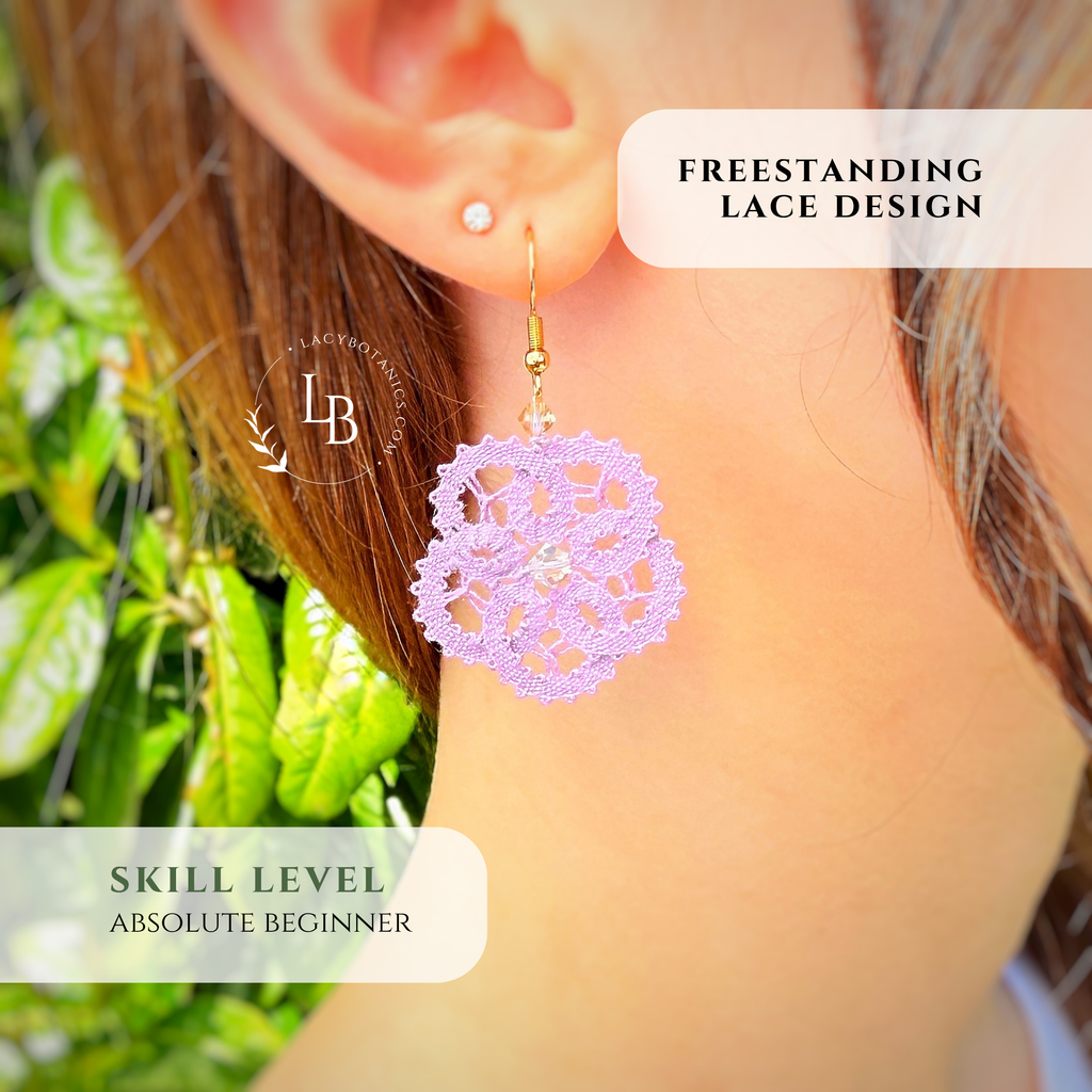 Flower Earrings • Introduction to Bobbin Lace • Level 5 • Digital Download + Video Tutorial
