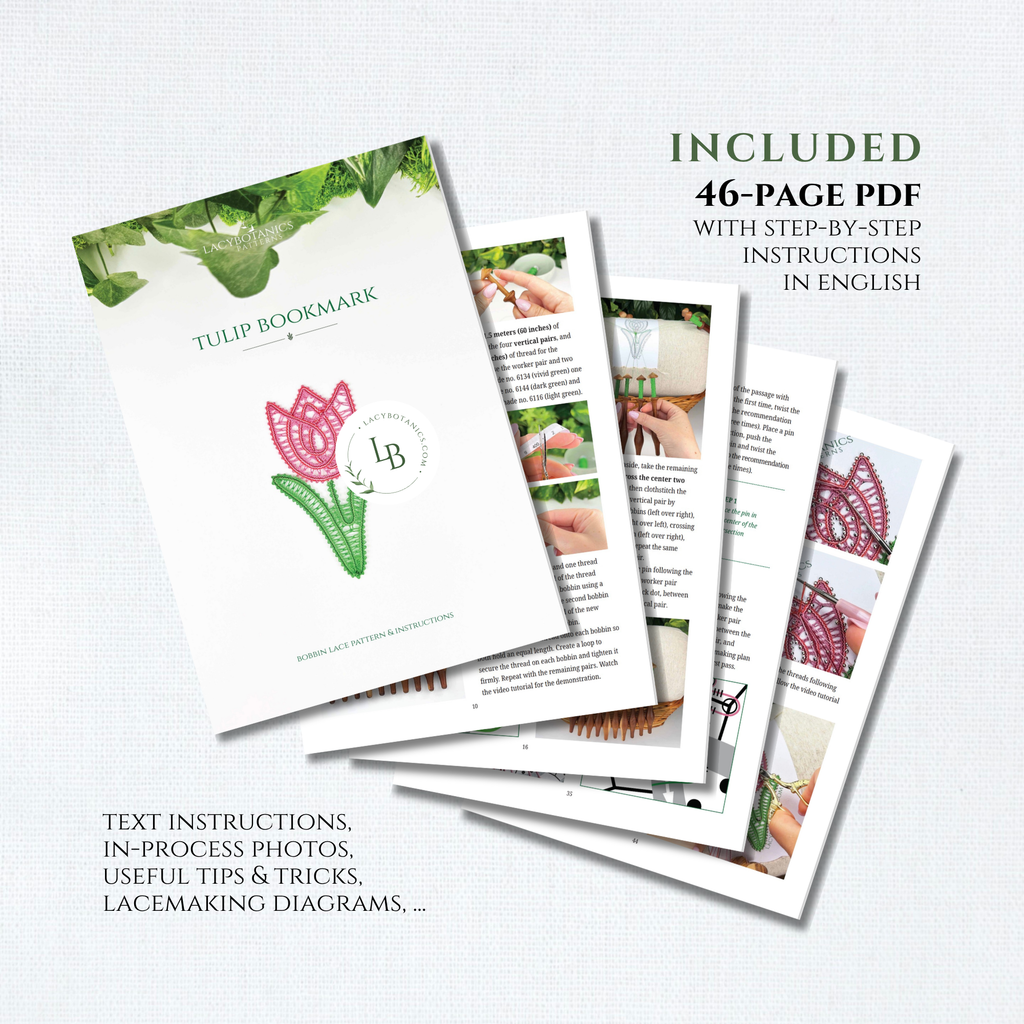 Tulip Bookmark • Bobbin Lace PDF Pattern • Digital Download + Video Tutorial