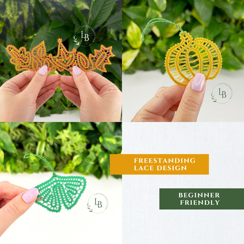 Autumn Lace Garden • Bobbin Lace PDF Pattern Set • Autumn Leaves, Pumpkin, Ginkgo Leaf • Digital Download + Video Tutorial