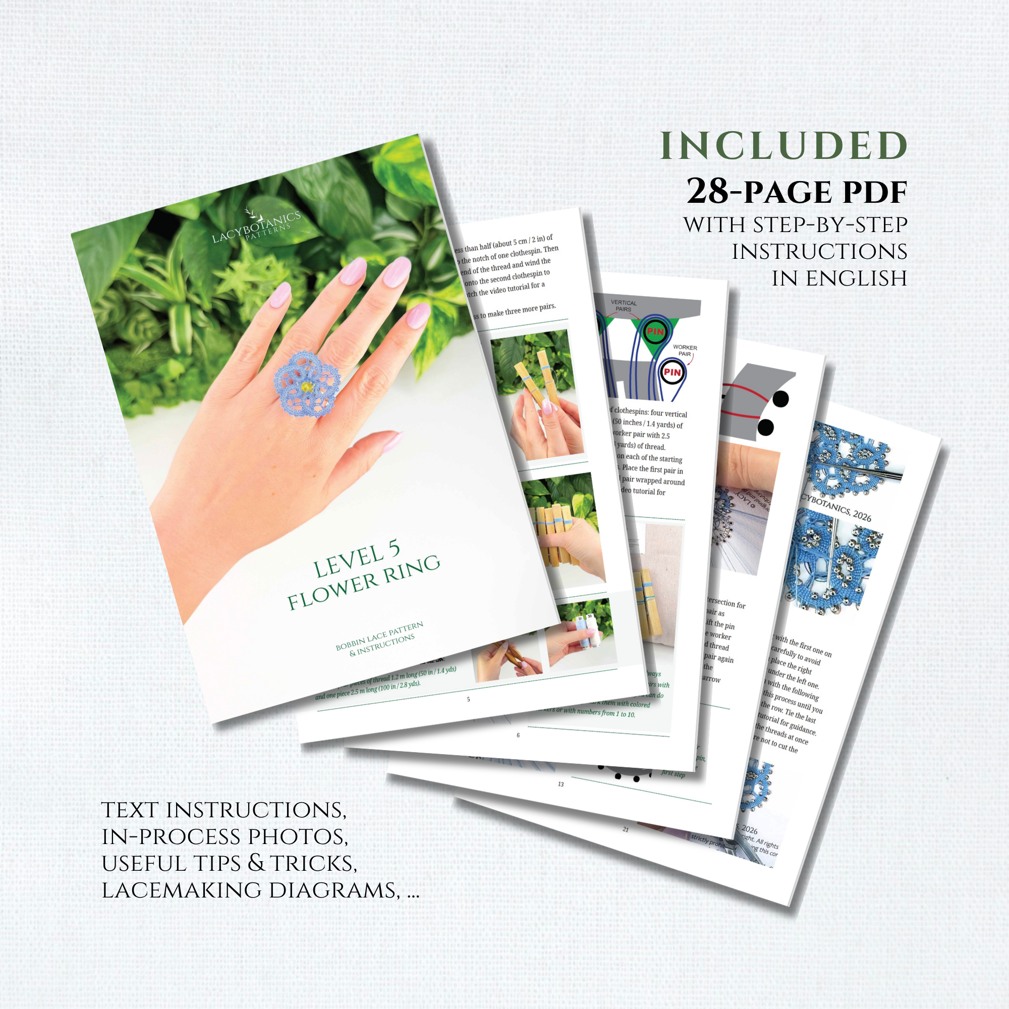 Daisy Lace Ring • Introduction to Bobbin Lace • Level 5 • Digital Download + Video Tutorial